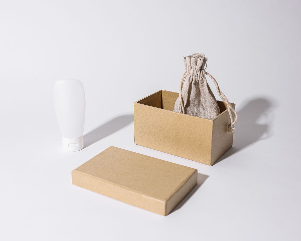 Printed packaging and brochures arranged on a desk